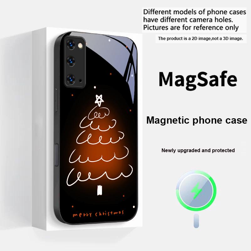 Белая линия Рождественская елка Для Magsafe Samsung S25 S25 Edge S25Ultra S8 9 10 20 S21 Pro 22 Plus S23 FE S24 Ultra Стеклянный чехол для телефона