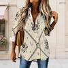 Women Plus Size Beige Floral Printed Collared Long Sleeve Button Front Curved Hem Shirt