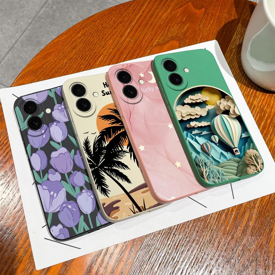 Для Apple iPhone 16 Plus 16pro 16promax новый чехол симпатичный цветочный узор облаков мягкий тонкий жидкий силикон высокое качество ударопрочный чехол для iPhone чехол Capas