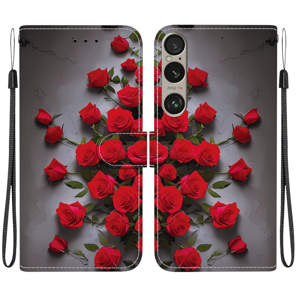 Чехол-книжка из искусственной кожи ручной работы для Sony Xperia 1 VI, противоскользящая противоударная крышка с ремешком на запястье и дизайном в виде сердечка/розы/кошки