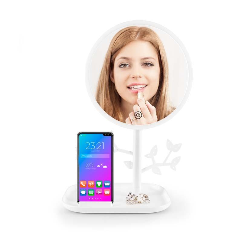 Белое настольное зеркало со светодиодной подсветкой и перезаряжаемым держателем для ювелирных изделий Mizo от Yoghi