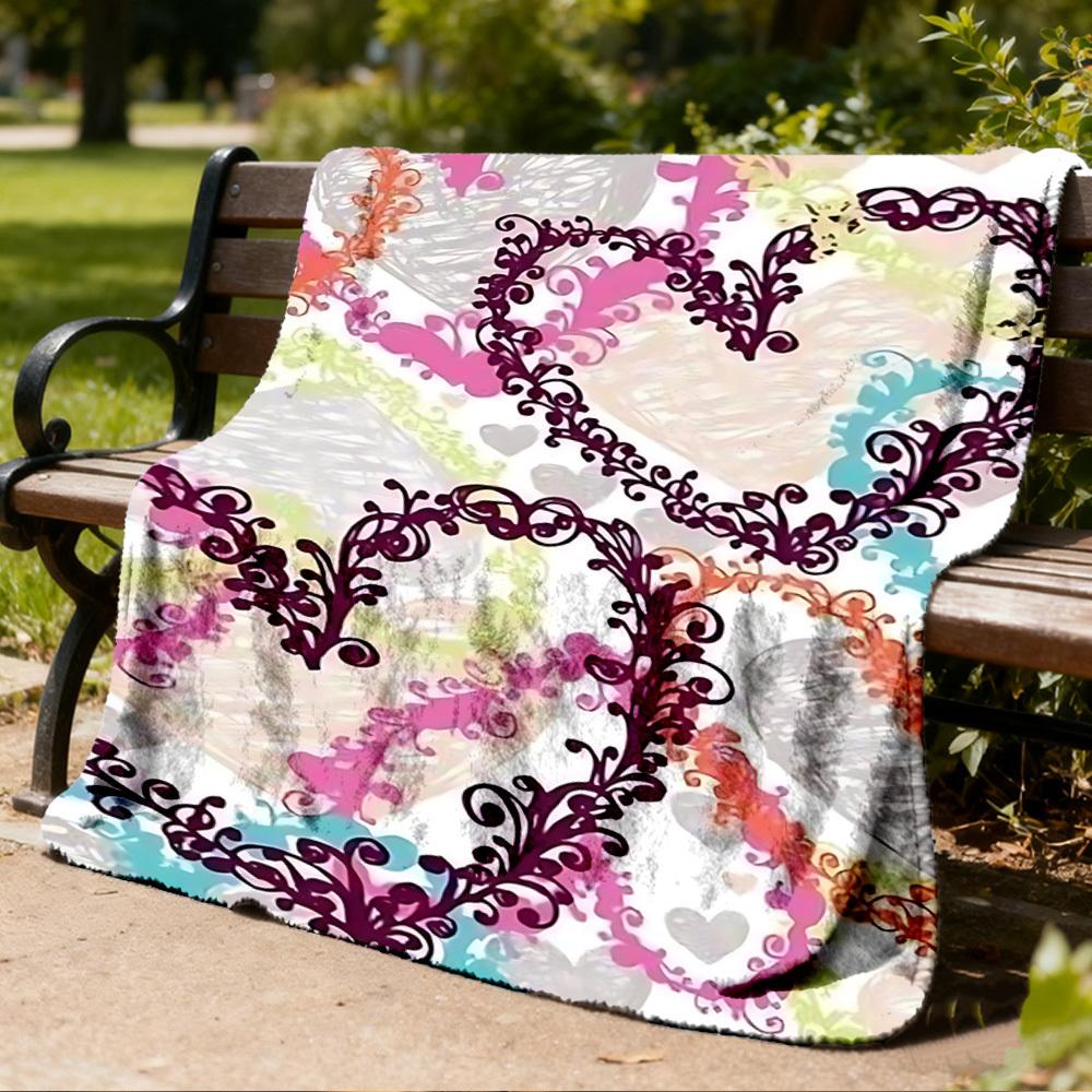 1pc Heart Pattern Print Outdoor Blanket, Lightweight Polyester,