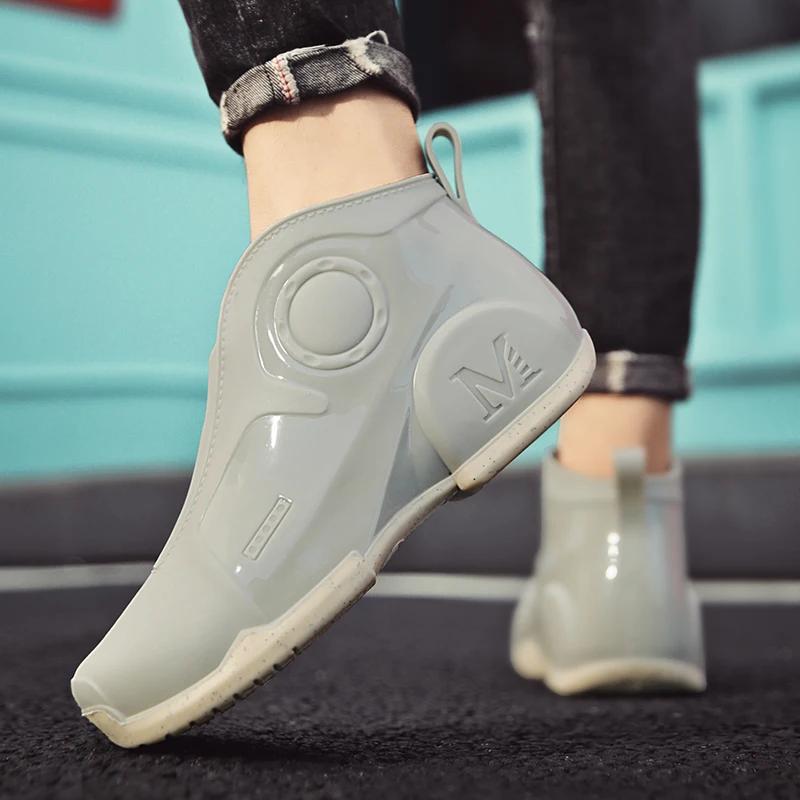 Модные Уникальные Мужские Дождевые Ботинки Водонепроницаемые Нескользящие Рыбацкие Ботинки Толстая Подошва Износостойкие Теплые Обувь для Мойки Машин Zapatillas Мужские