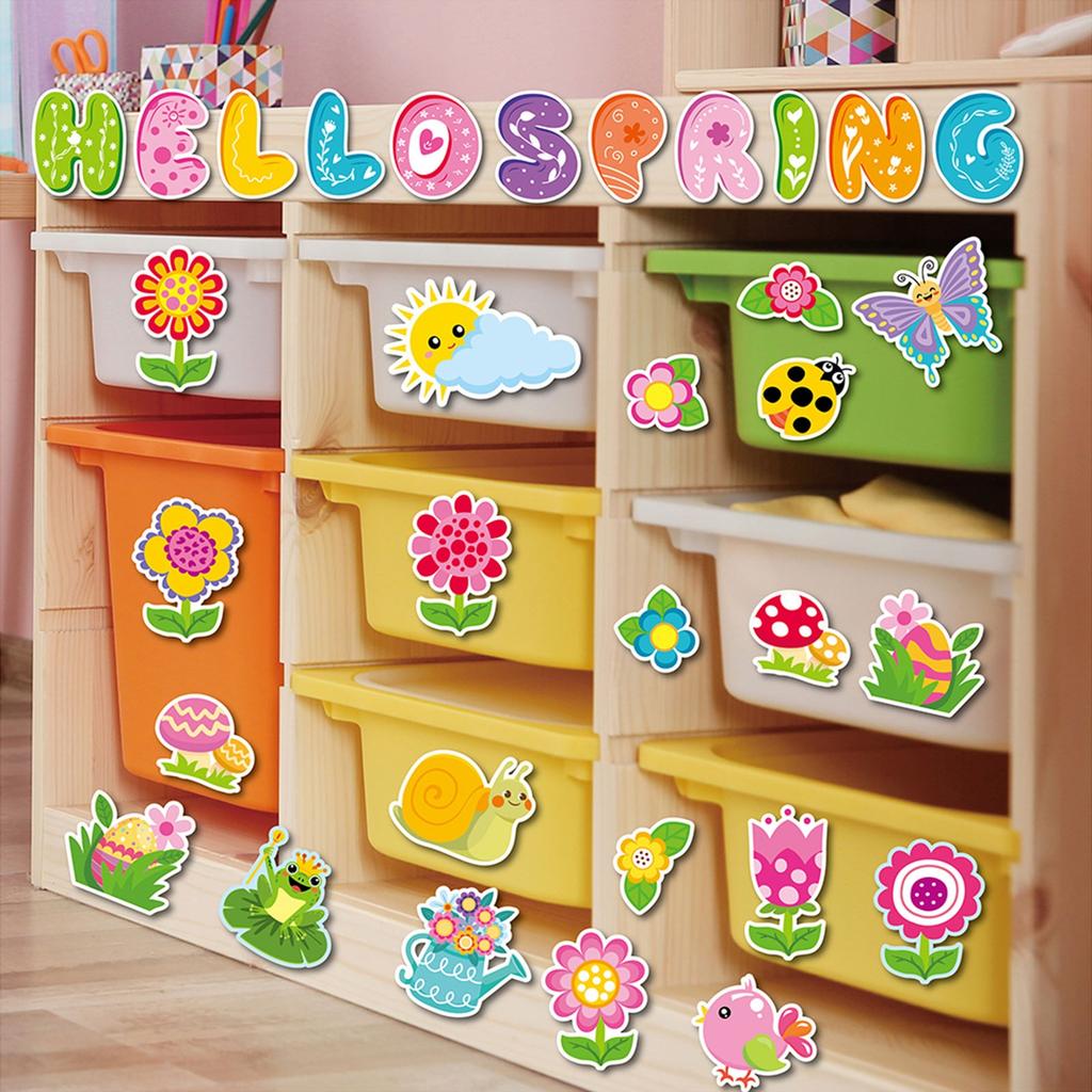70 Pieces Spring Bulletin Board Decoration, Colorful Spring Cutouts Cute Spring Flowers Butterflies Birds Bees Bulletin Border Wall Stickers