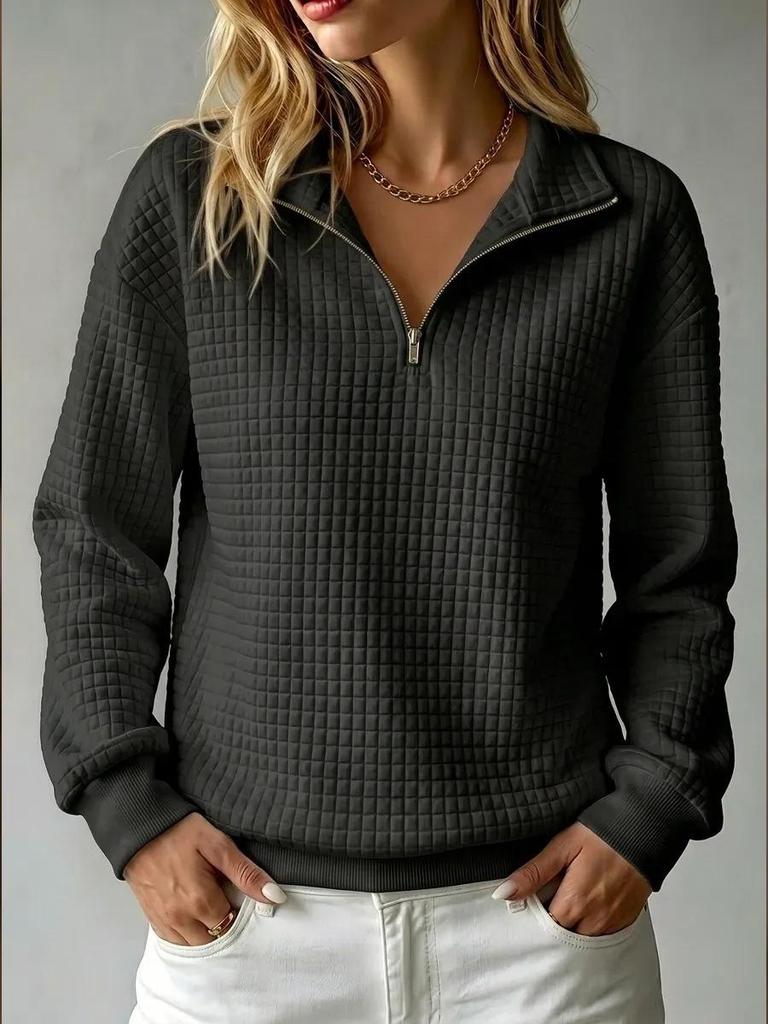 European Autumn 2026 Waffle Knit Stand Collar Zipper Patchwork Women’s Hoodie
