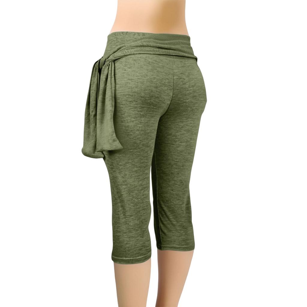 Женские облегающие брюки с низкой посадкой, эластичным поясом и двумя укороченными леггинсами, повседневные штаны для йоги с подъемом бедер