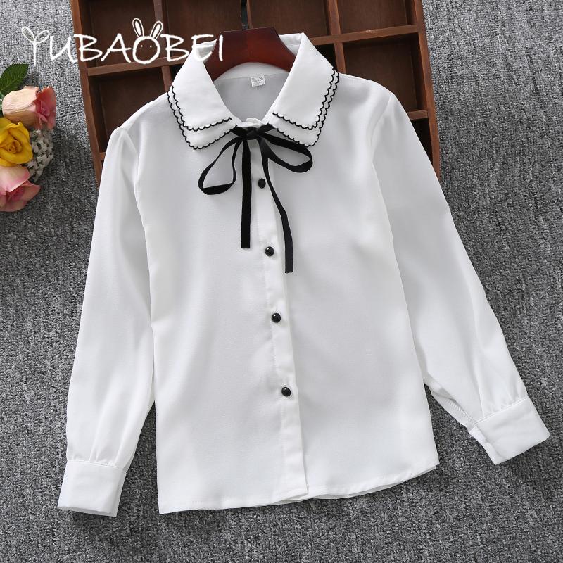 Рубашки для девочек, хлопковая повседневная детская одежда, белые блузки для девочек, рубашки с длинными рукавами для девочек, осенне-весенняя детская одежда