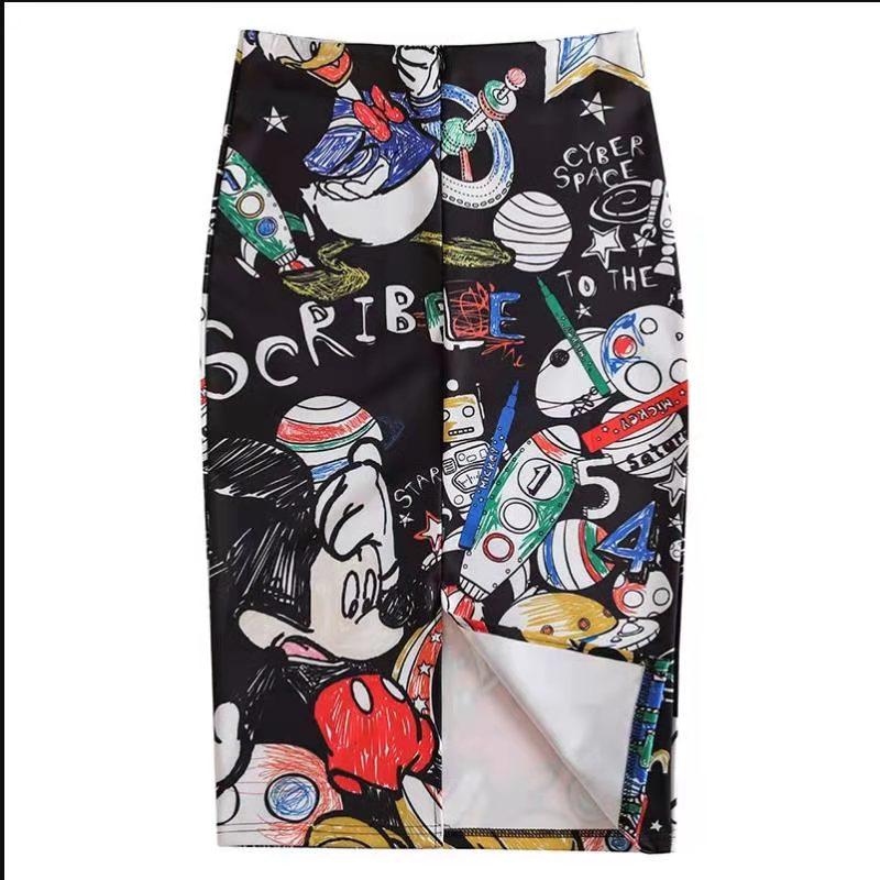 Летняя элегантная юбка-карандаш с мультяшным принтом, женская облегающая юбка до колена с высокой талией, женская