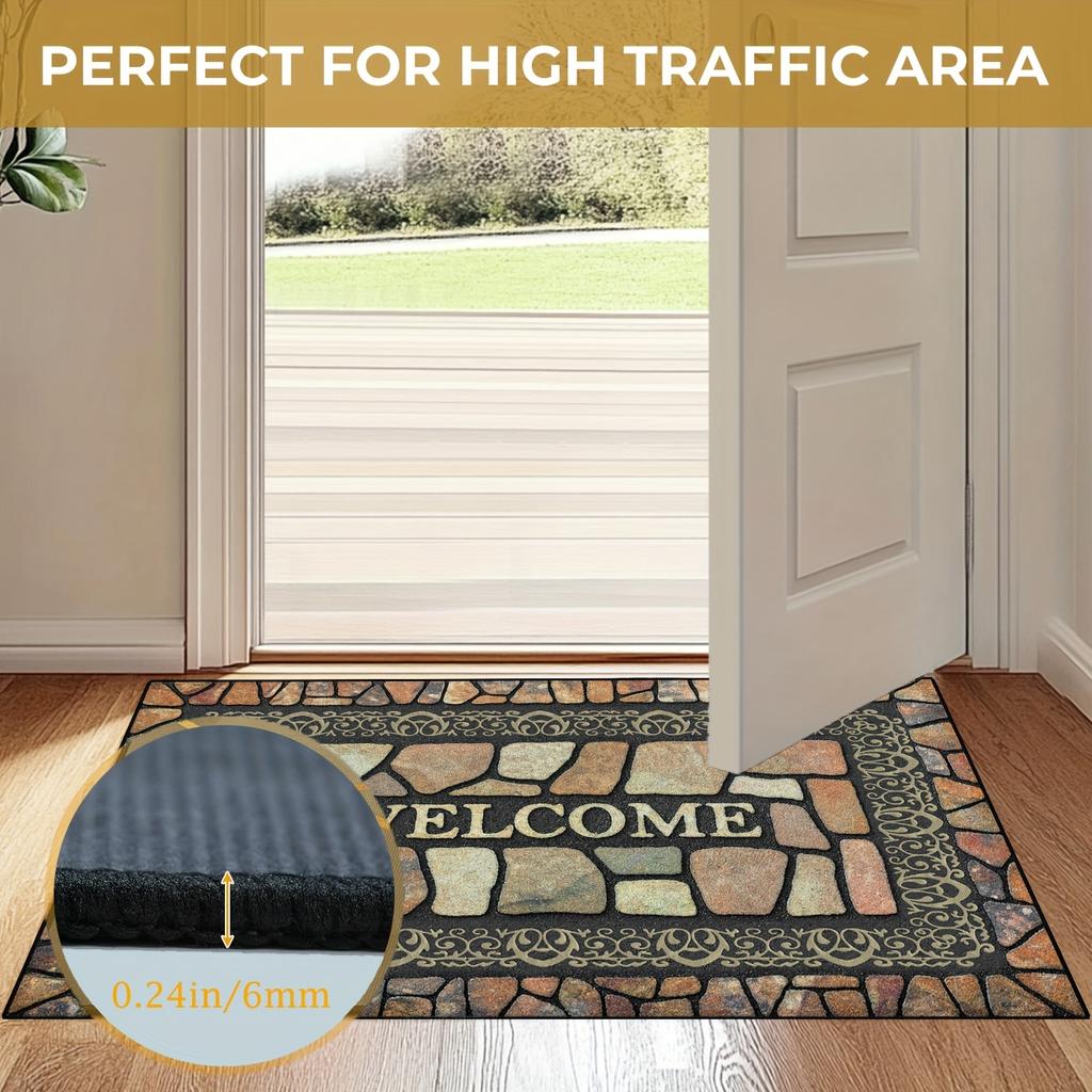 Stone Pattern Welcome Doormat Non-Slip Floor Mats Indoor Outdoor Entrance Carpet Home Decor