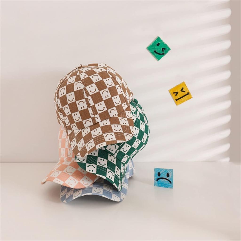 Misia Luxury Unisex Baseball Cap with Smile Pattern Checkered Design for Sizes Sky for Boys and Girls Kids' Spring/Summer, 52-54cm [26219-26223] Blue,