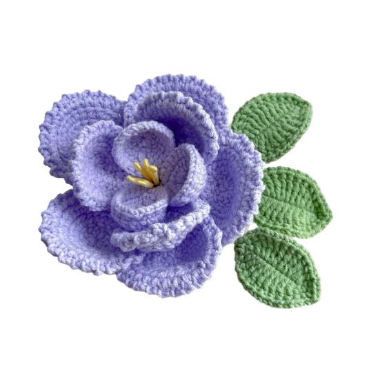 Ручная вязка крючком Цветок пиона Вязаный хлопковый букет пионов с листьями и длинным стеблем для свадебного домашнего декора Подарки на день рождения и годовщину