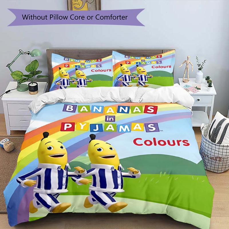3pcs Duvet Cover Set (1*Duvet Cover + 2*Pillowcase, Without Core), Bananas in Pyjamas Print Bedding Set, Bedroom Decor, All‑Season, Birthday Gift