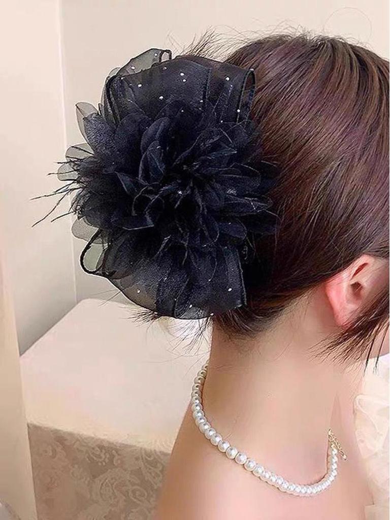 2024 Peony Feather Tassel Hairpin: Fluffy Hair Volume Boost Shark Clip