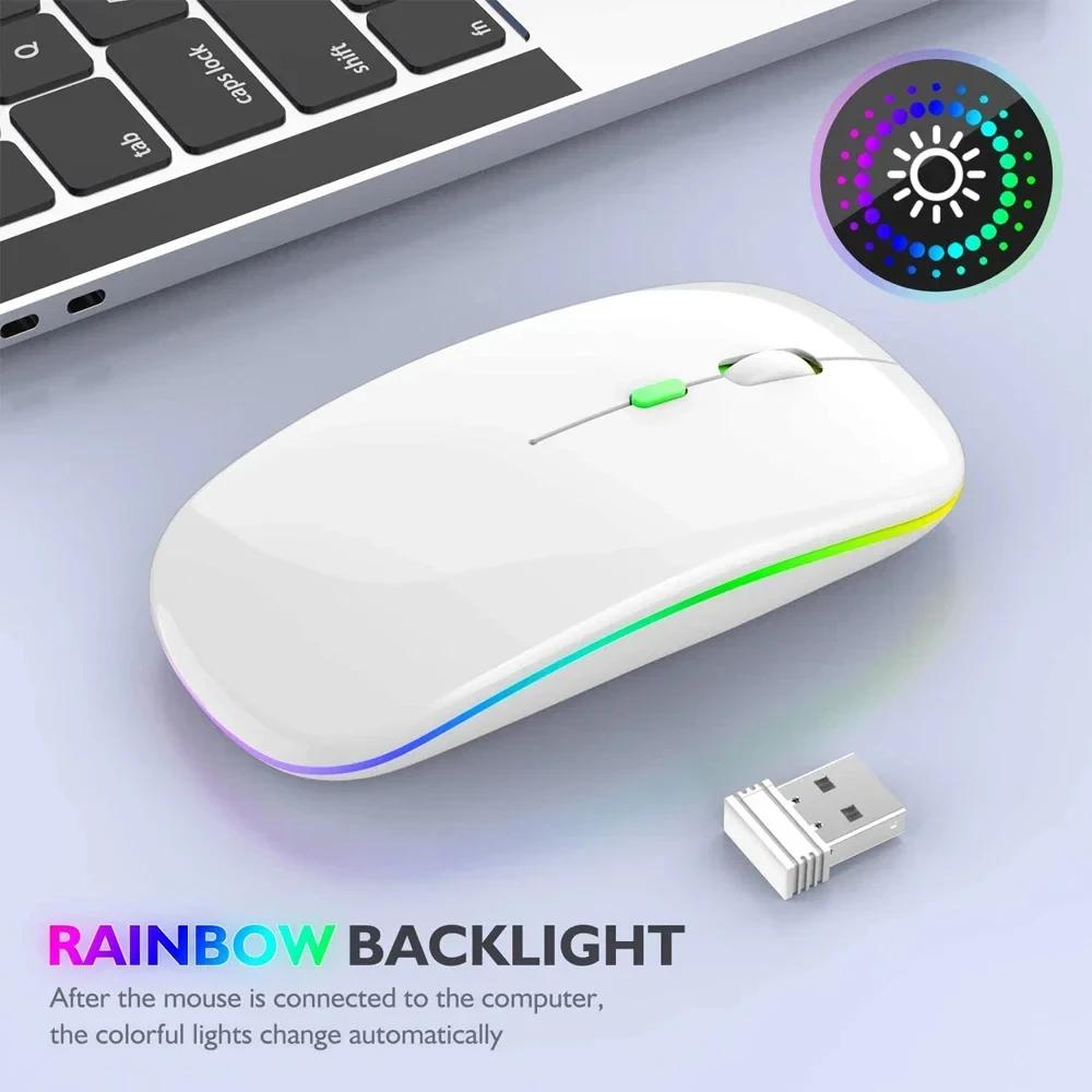 Wireless Mouse Rechargeable Silent LED Backlit Mice PC Laptop Computer Mous 2.4Ghz Receiver Bluetooth Dual Mode Optical Mice