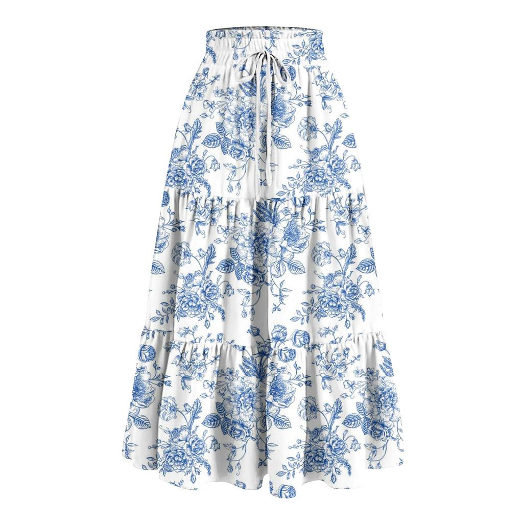 Женская весенняя повседневная длинная юбка с оборками, однотонная юбка, ретро-юбка в складку