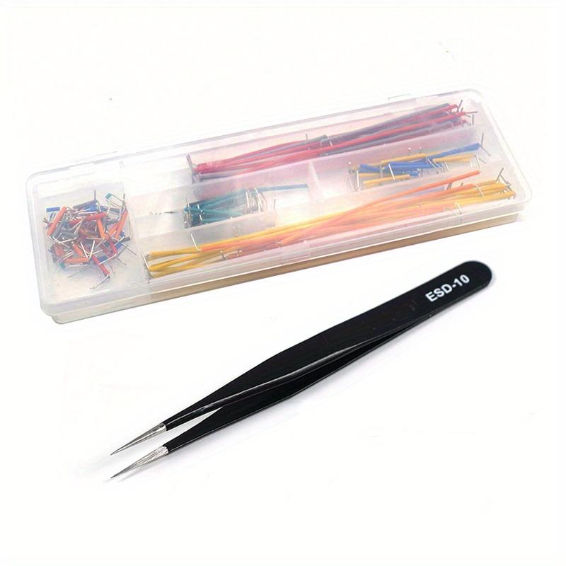 140/560/840pcs U-shaped Solderless Breadboard Jumper Cable Wire Kit with 1pc Anti-Static Tweezers ESD-10, for PCB Circuit board