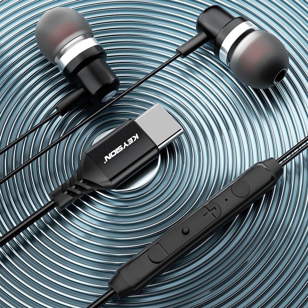 KEYSION Проводные наушники Type-C с микрофоном-вкладышем USB-C Наушники HiFi DAC Bass Stereo Music Headset для iPhone15 Samsung Xiaomi Huawei