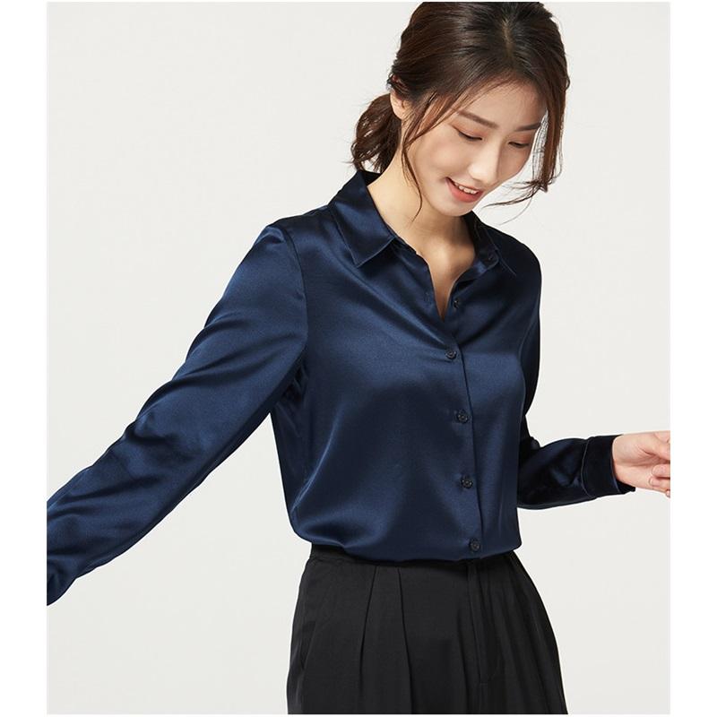 Satin Mulberry Silk Heavy Silk Shirt Women's Shirt Long-sleeved Blouse Commuter Solid Color Professional Wear
