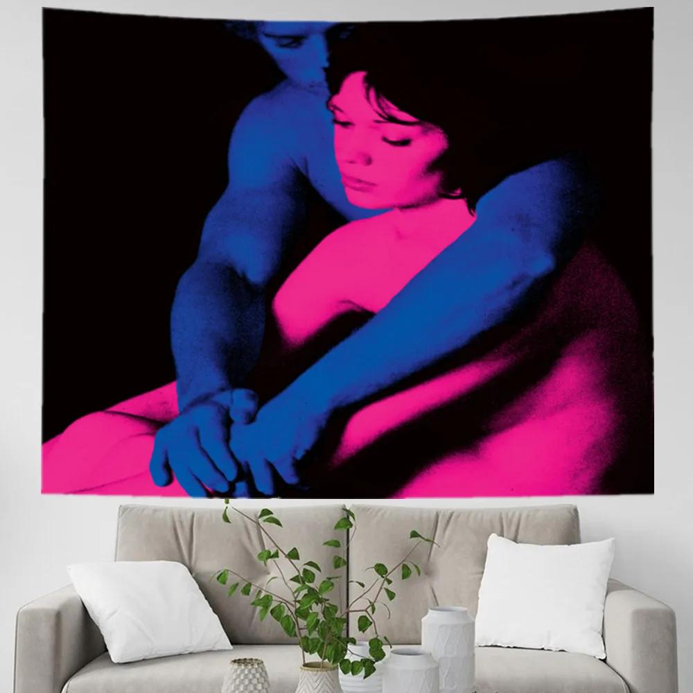 Девушка с ТВ, которая действительно заботится, Постер, Декор стены, Гобелен, Хиппи Пара Влюбленные Мем Гобелен Эстетичный Декор спальни Картины