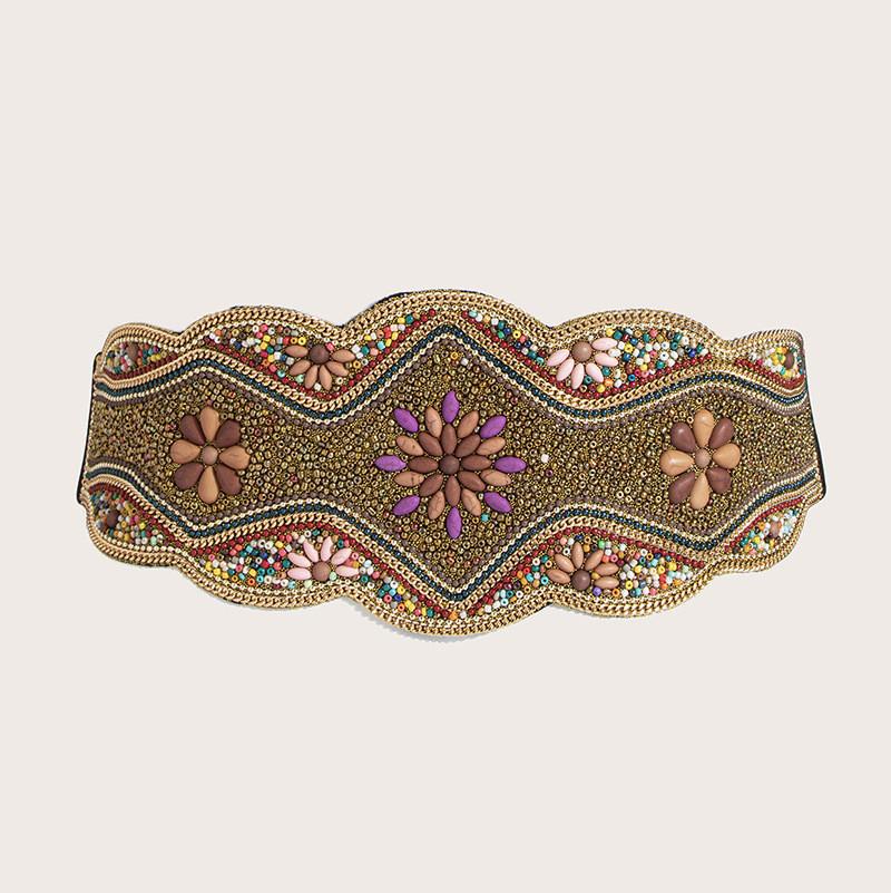 Boho Chic Beaded Wide Waist Belt With Geometric Design For Festival And Casual Wear