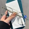 Retro Double-Bridge Square-Frame Presbyopia Glasses Stylish Metal Half-Frame Blue Light Blocking Reading Glasses Men Goggles