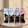 1PC Siamese Kitten Portrait 750ml Color Plastic Sports Water Bottle Leakproof Flip Straw Lid Suitable for Sports Office Home Use