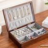 Jewelry Storage Box with Wooden Exterior, Hinged Lid, Necklace Hooks, Ring Slots, and Separate Lower Sections