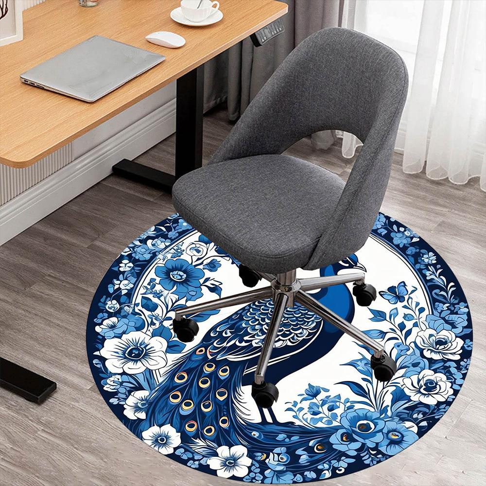 1pc Peacock Flowers Round Chair mat Area Rug - Non-Slip, Floor Mat for Office, Bedroom, and Indoor Decor -1002210