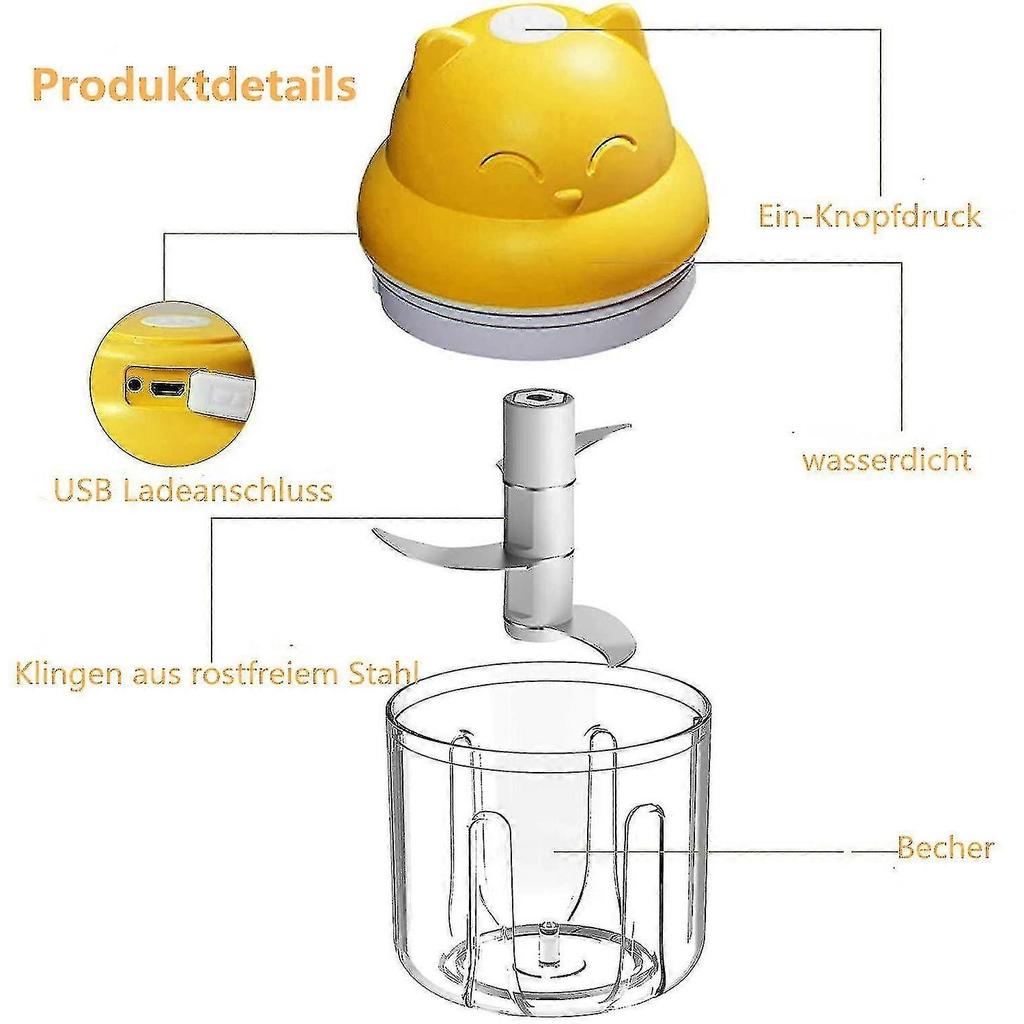 Electric Chopper, 250 Ml Wireless Portable One Button Operation For Garlic, Chilli, Vegetables(yellow)