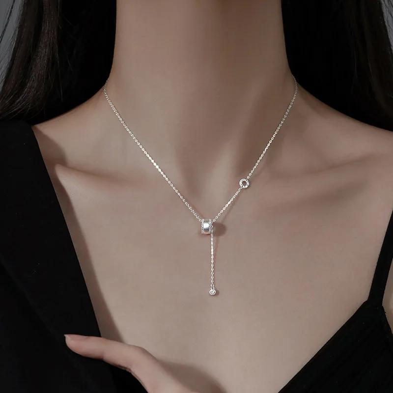 PONYKISS Серебряная цепочка с полыми круглыми подвесками-кисточками из циркона для женщин Модные тонкие минималистичные аксессуары