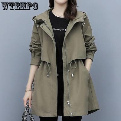 Весенне-осенний женский плащ средней длины, куртки на молнии с капюшоном и завязками, свободные пальто в британском стиле, женская одежда