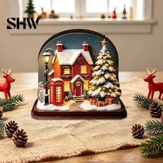 Durable Decorative Accents Christmas Glowing House Ornament, LED Wooden Tabletop Decor for DIY Craft Ornaments Holiday Village Display, Light Up Party