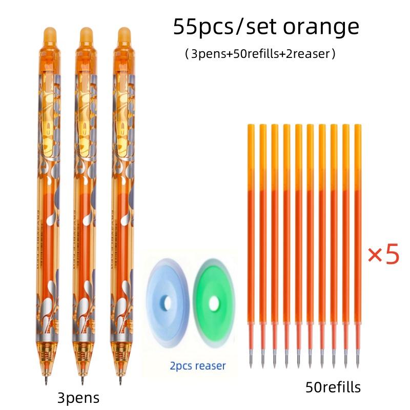 55pcs/set Gel Pen Press Type 0.5mm Erasable Gel Pen Set 6 Colors Washable Handle Magic Refills Rod Super Capacity Ink Writing Stationery