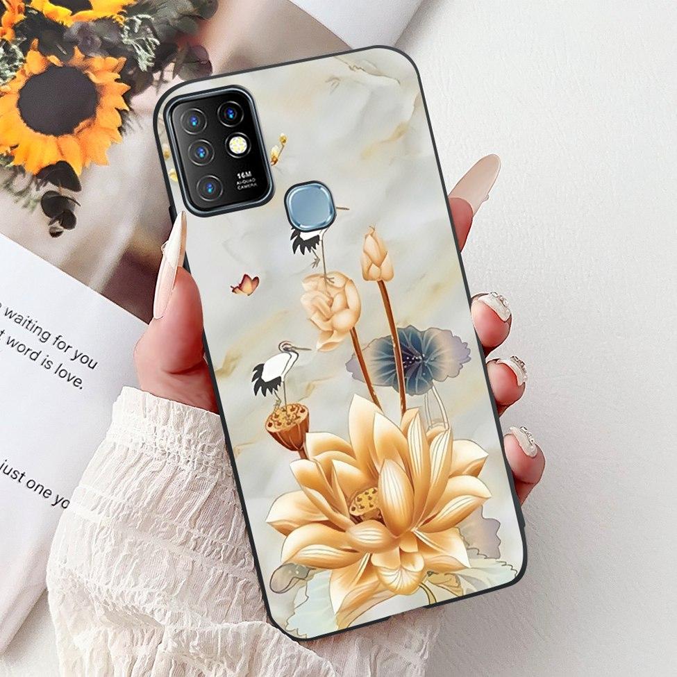 Для Infinix Hot 10 Чехол Силиконовый Милый Кот Модные Цветы Роскошная Расписная Задняя Крышка Для Чехла Телефона Inifnix Hot 10 X682B X682C