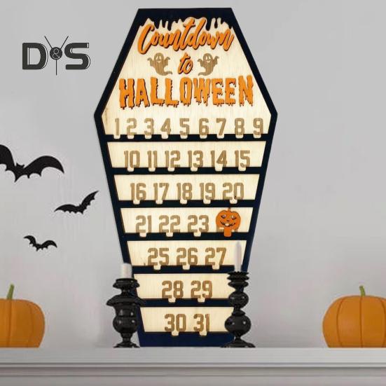Halloween Advent Calendar Wooden Countdown To Halloween Ornament with Movable Pumpkin Block for Home Decor