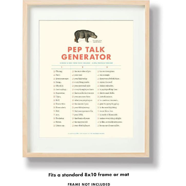 RACCOON SOCIETY Pep Talk pirational Wall Art Print - 8x10 Funny Motivational Sentence Generator Gift - Ready to Frame - Fun for friends, family,