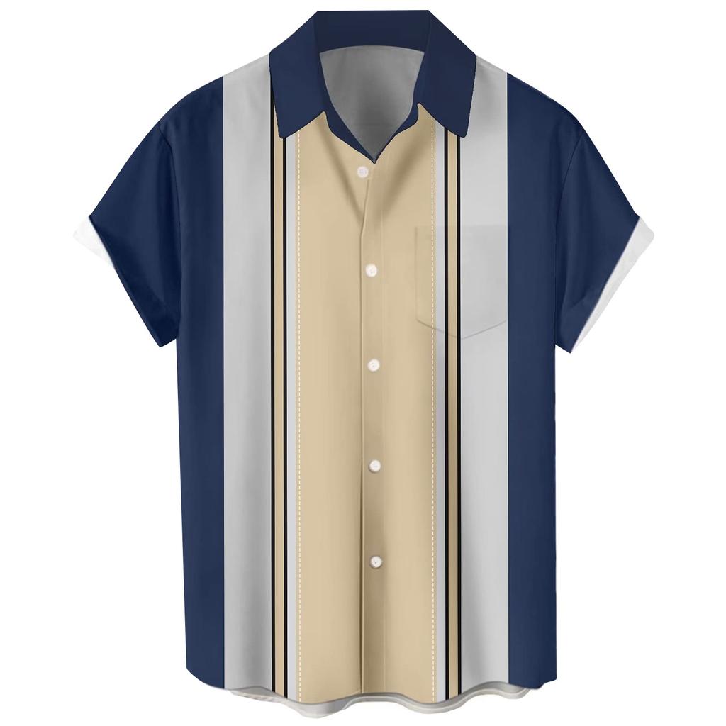 Гавайская рубашка для мужчин, мужские винтажные рубашки для боулинга на пуговицах, летняя пляжная рубашка с коротким рукавом