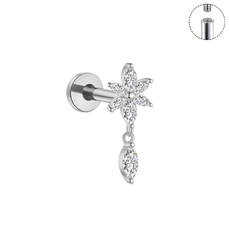 Титановая серьга-кафф с пятью маркизами, с плоской задней частью, в виде листа, для мочки уха, хряща уха (helix), лабрет-гвоздик, пирсинг, украшение