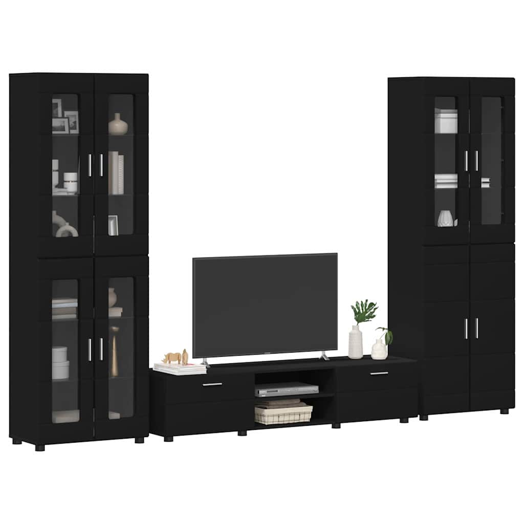 FLORIN 3 Piece TV Cabinet Set with Drawers in Black Engineered Wood