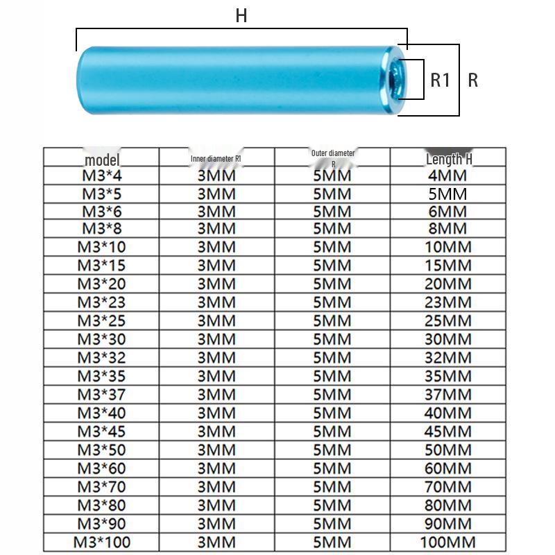 Aluminum Alloy FPV Drone Round Isolation & Connecting Pillar M3 Nut, Light Blue