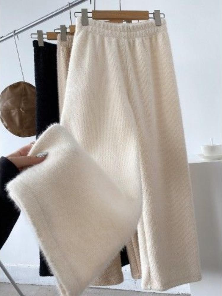 Новые зимние толстые винтажные прямые брюки с эластичной талией, женские универсальные норковые бархатные облегающие широкие свободные брюки, женская повседневная одежда