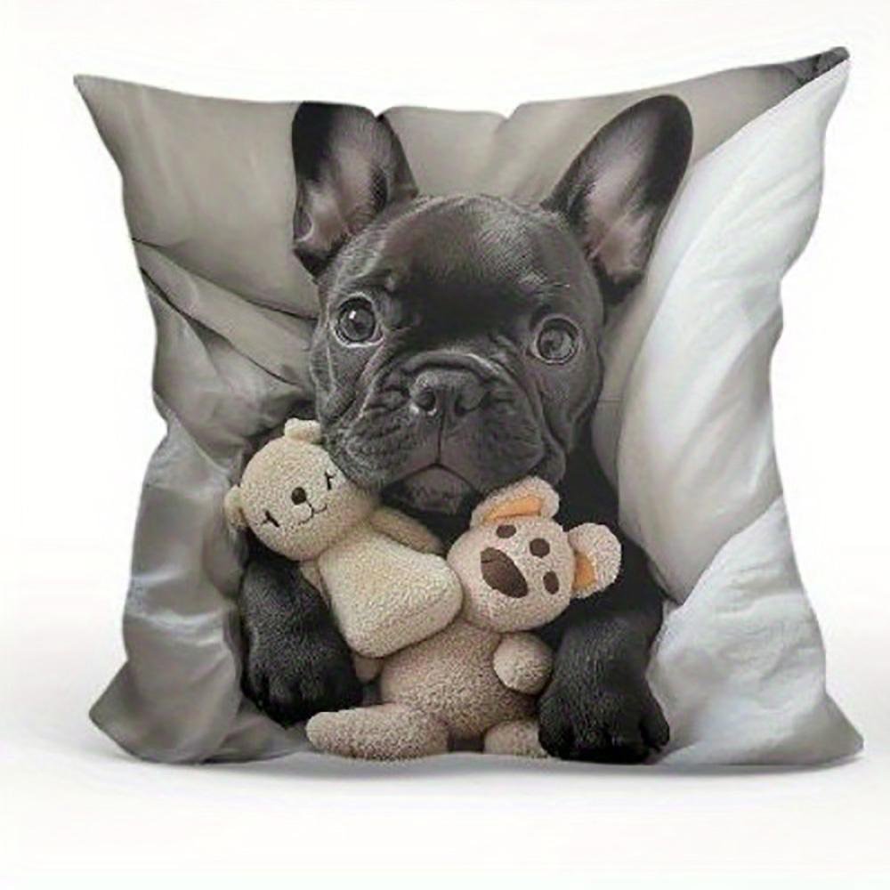 French Bulldog Patterned Doublesided Printed pillow cover Short plush Suitable living rooms bedrooms sofas throw cushion cover