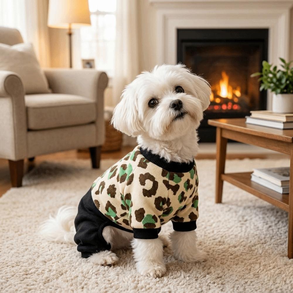Breathable Leopard Print Pet Jumpsuit Ultra-Soft Warm Dog Jumpsuit Outdoor Wear