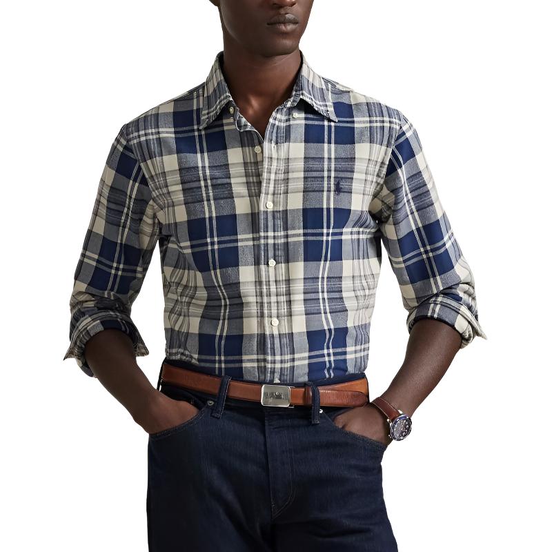 Polo Ralph Lauren Клетчатая рубашка из оксфордского хлопка с длинным рукавом Классическая версия Мужские рубашки 710950421-004