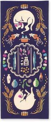 Miyamoto-Towel Miyamoto Kenema Японское полотенце для рук, Окрашенное в технике Тю, Хобби Дораку, Пьяный кот, Гобелен для интерьера, 36x90 см, 50066