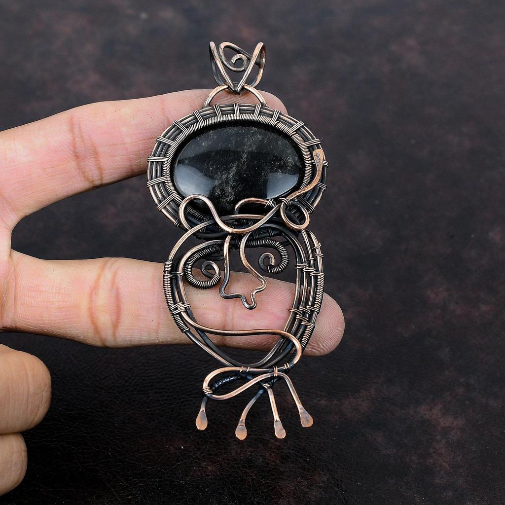 Silver Sheen Obsidian Pendant Copper Wire Wrapped Pendant Gemstone Handmade Pendant Gift For Wedding Silver Sheen Obsidian Copper Jewelry