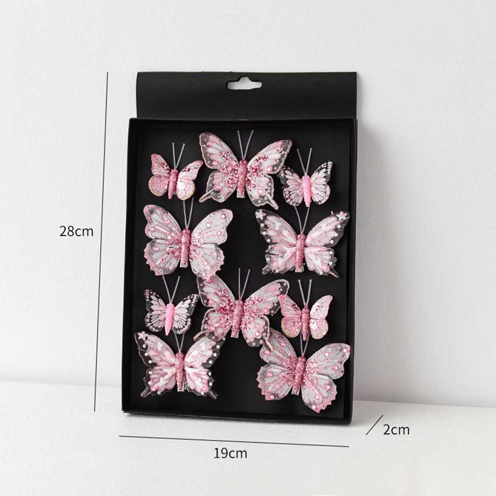 Набор из 10 рождественских искусственных украшений-бабочек с клипсами ручной работы для венков, елок и гирлянд, легкий пластик