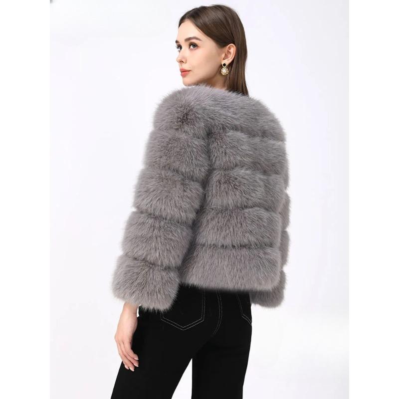 Норковые пальто, женское пальто из искусственного меха, зимнее пушистое короткое пальто, куртка из искусственного меха, женская пушистая мода, роскошный кардиган с круглым вырезом и длинными рукавами, топы, уличная куртка