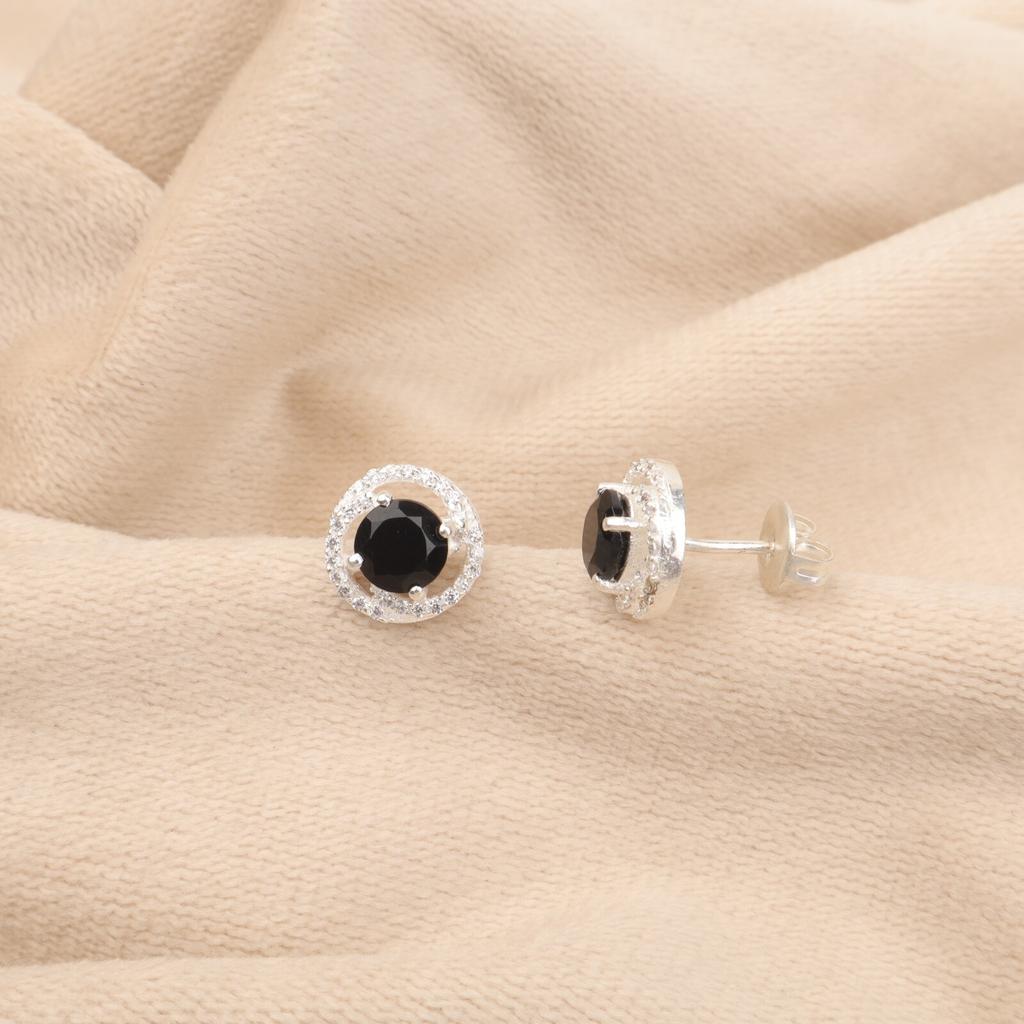 Black Onyx Gemstone 925 Sterling Silver Zircon Stud Earrings0.41" Women Jewelry CZE-8-13