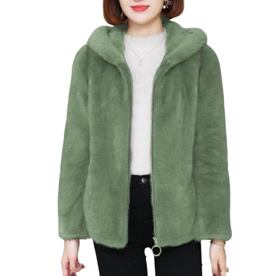 Women Winter Coat Double-sided Thick Cozy Plush Hooded Long Sleeves Zipper Closure Solid Color Cardigan Loose Jacket Outerwear